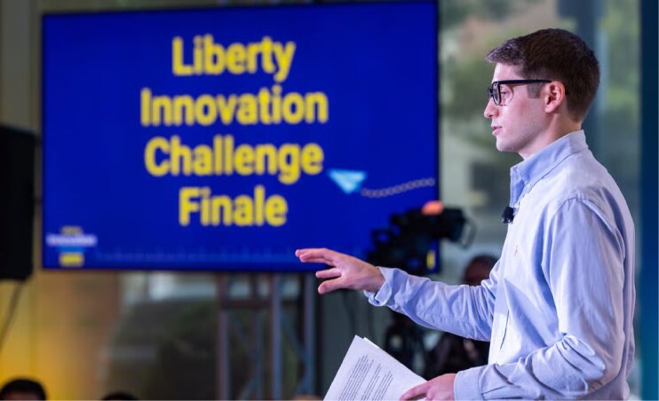 Participant presenting at Liberty Innovation Challenge Finale