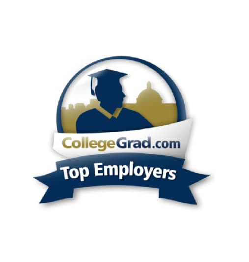 Illustration of a graduate in a cap and gown - CollegeGrad.com Top Employers logo